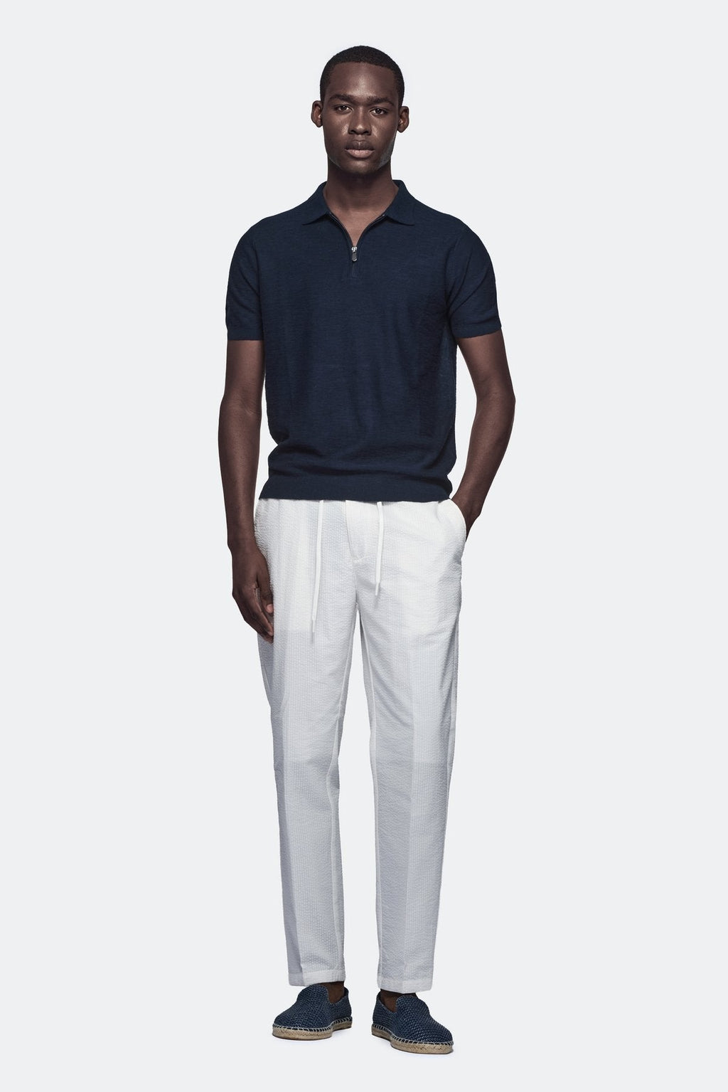 Polo in cotone e lino con zip-2