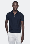 Polo in cotone e lino con zip-0