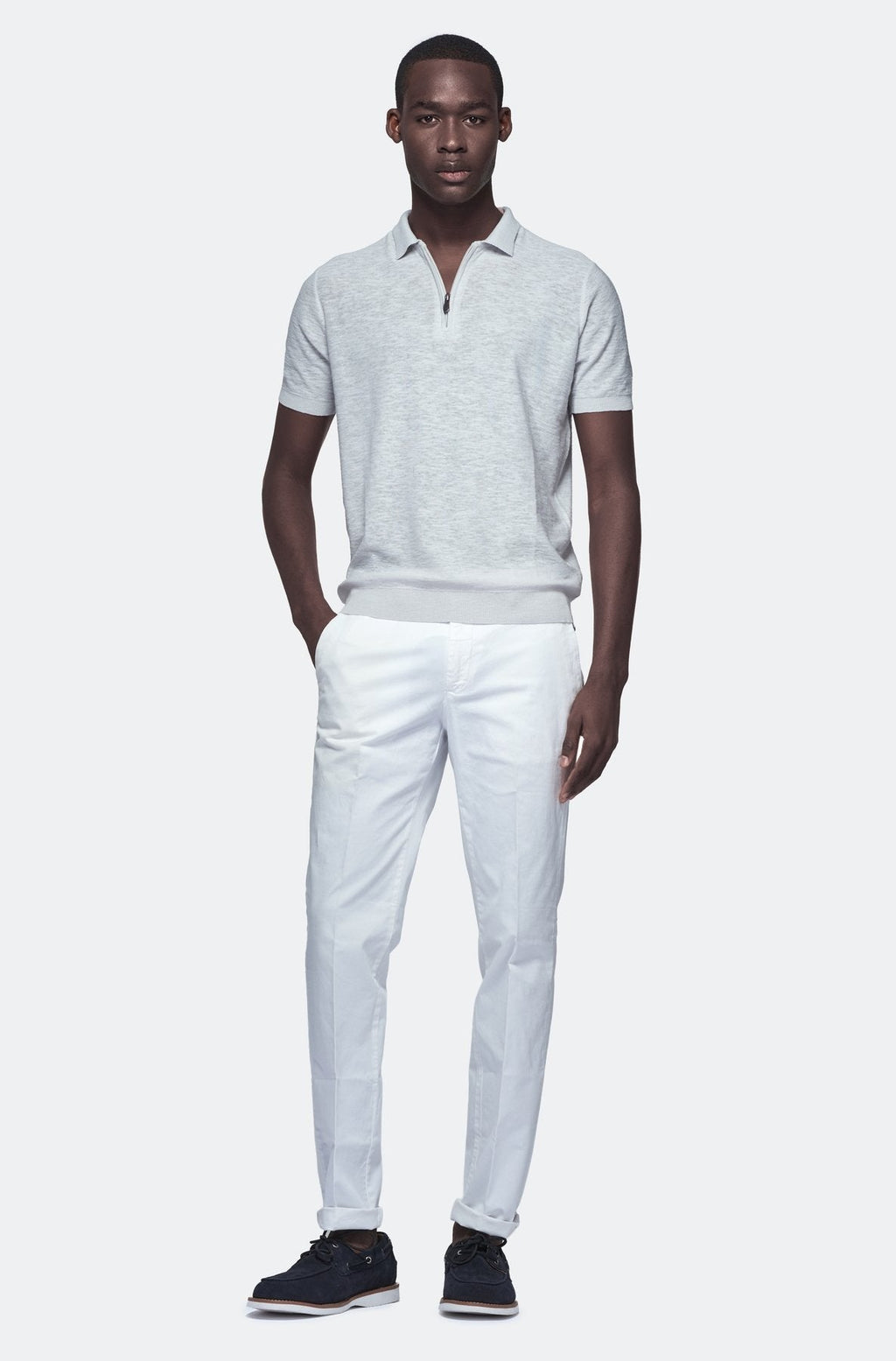 Polo in cotone e lino con zip-2