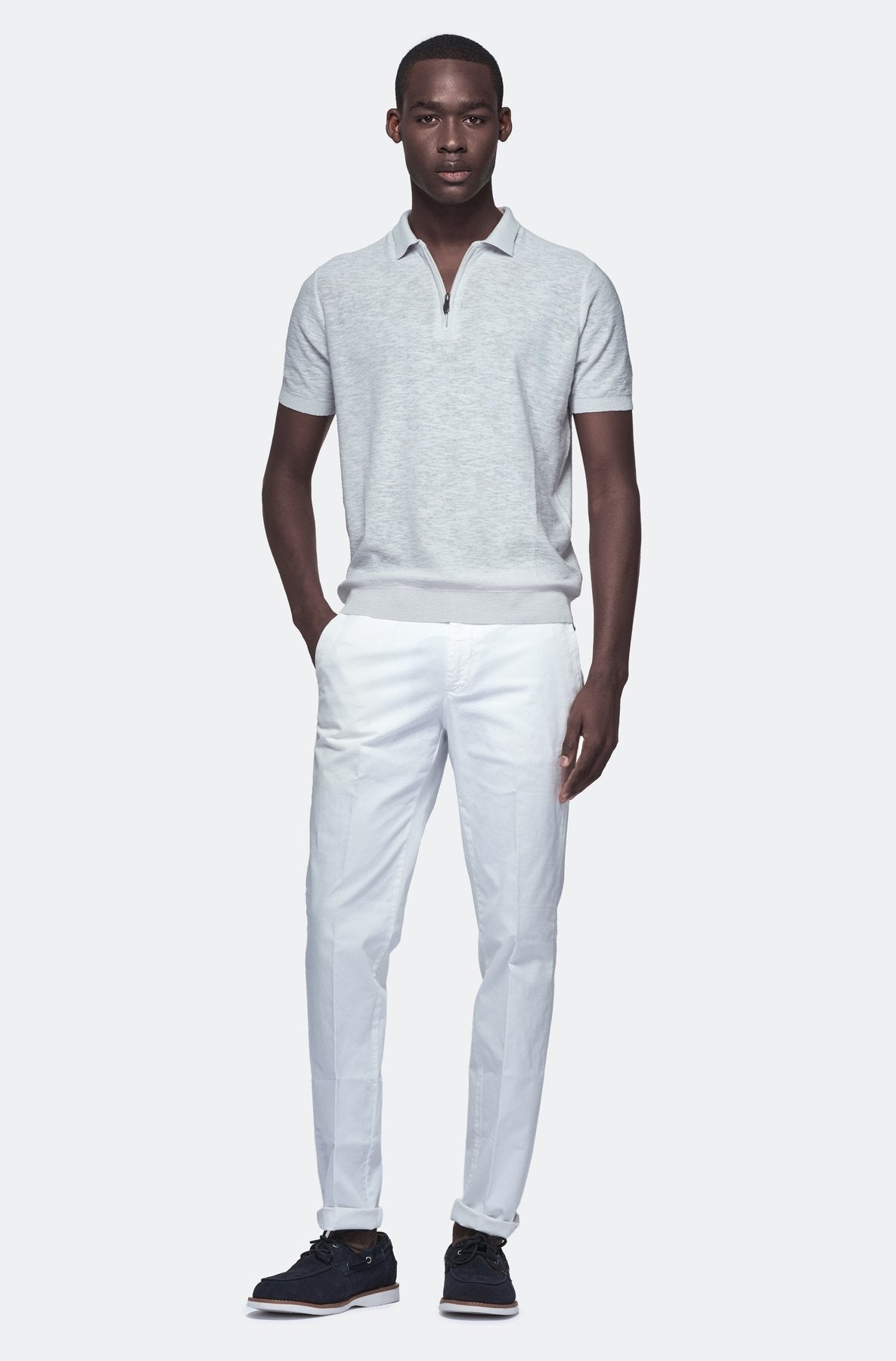 Polo in cotone e lino con zip-2