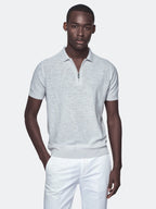 Polo in cotone e lino con zip-0