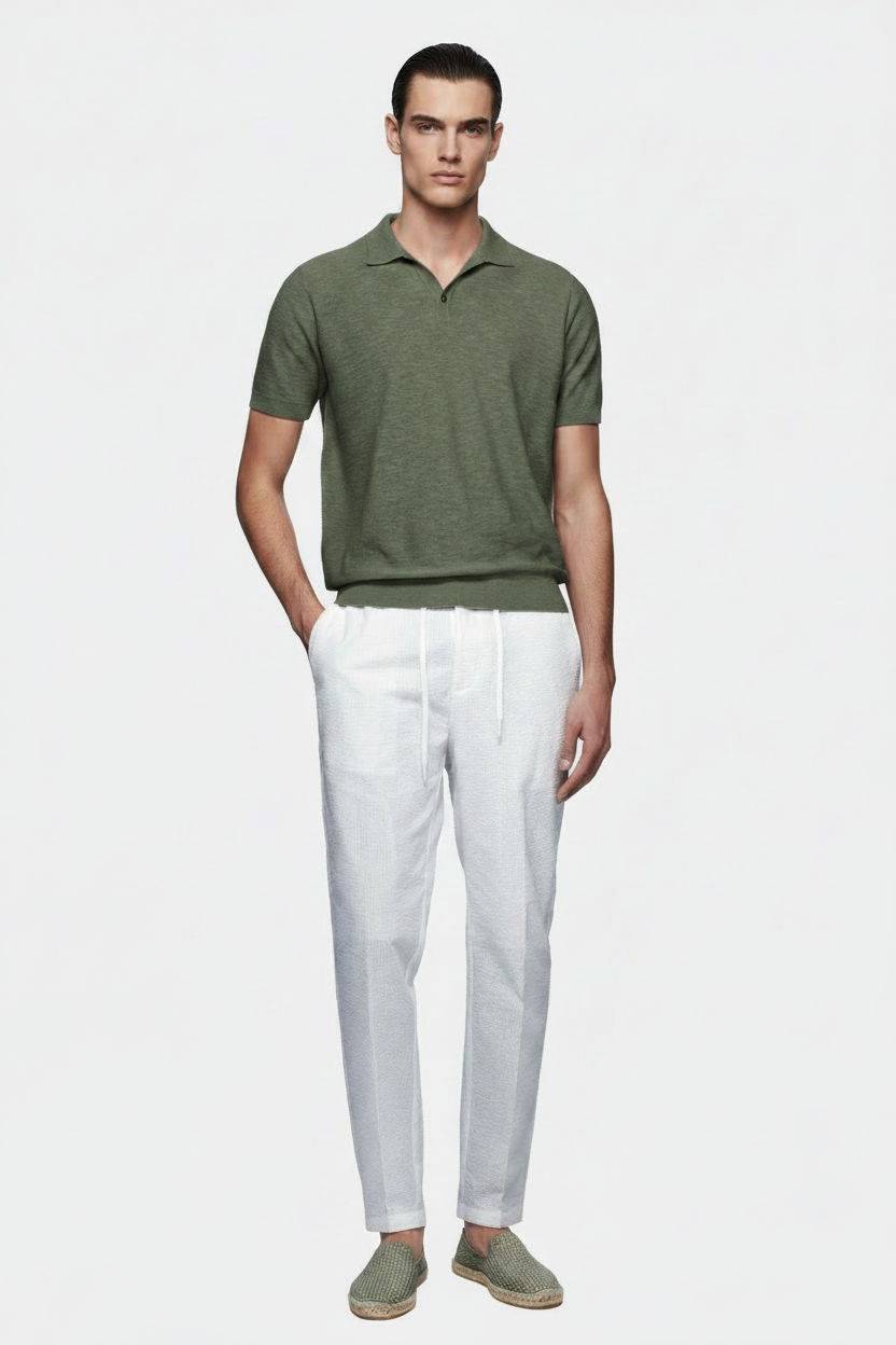 The Cotton & Linen Polo - Military Green