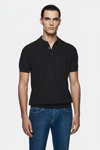Half Body - White Model Black Silk Polo
