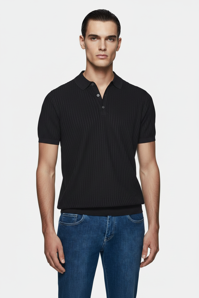 Half Body - White Model Black Silk Polo