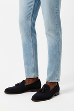 Navy Loafer on Jeans Model