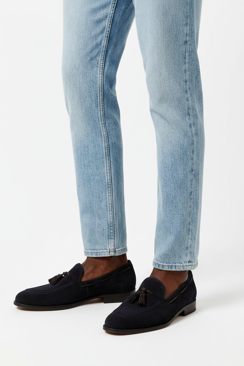 Navy Loafer on Jeans Model