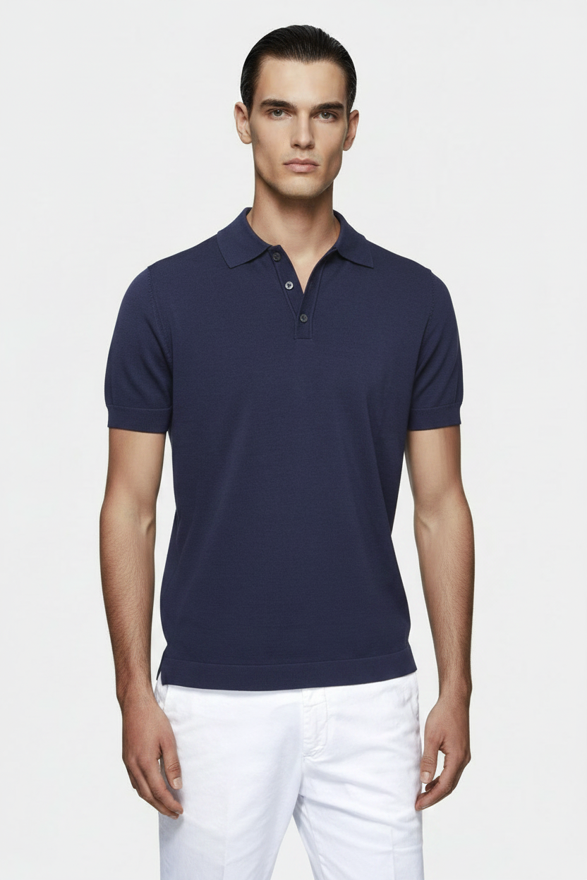The Silk & Cotton Polo - Blue